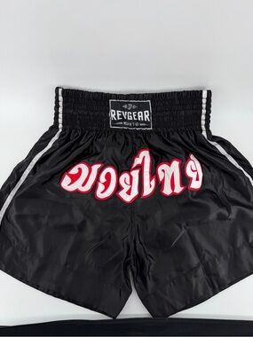Revgear Muay Thai Shorts Black Satin MMA Kickboxing Men's Size XL Fighting